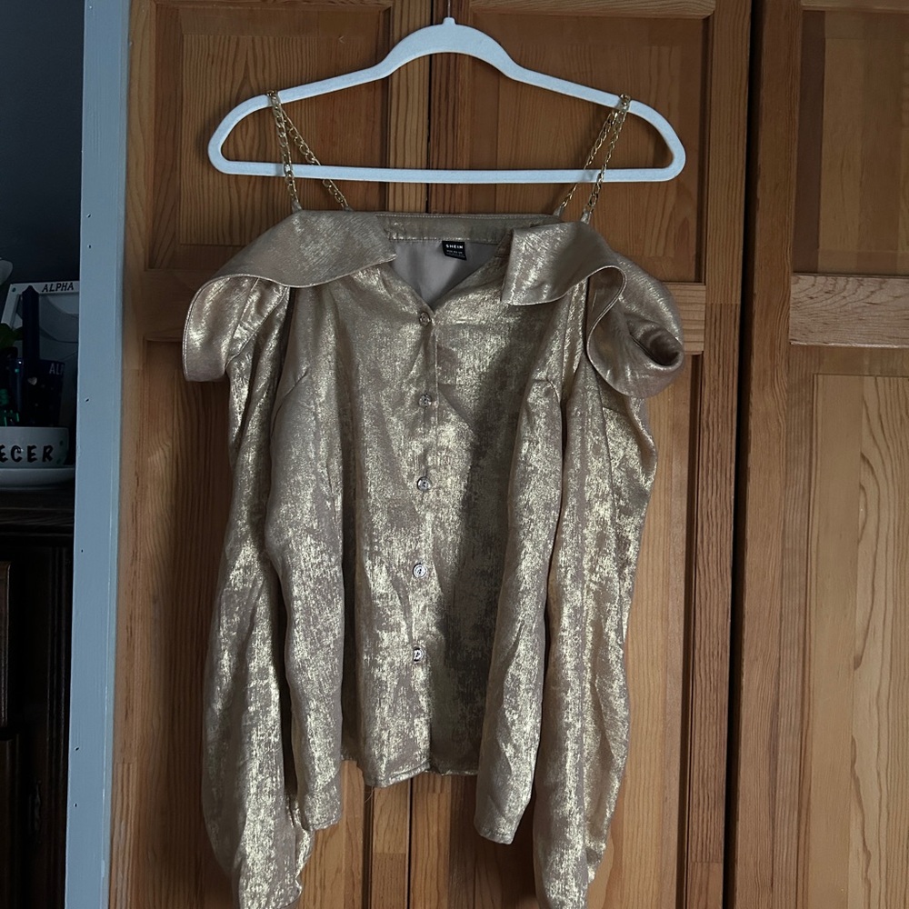 SHEIN Gold Shimmer Blouse
